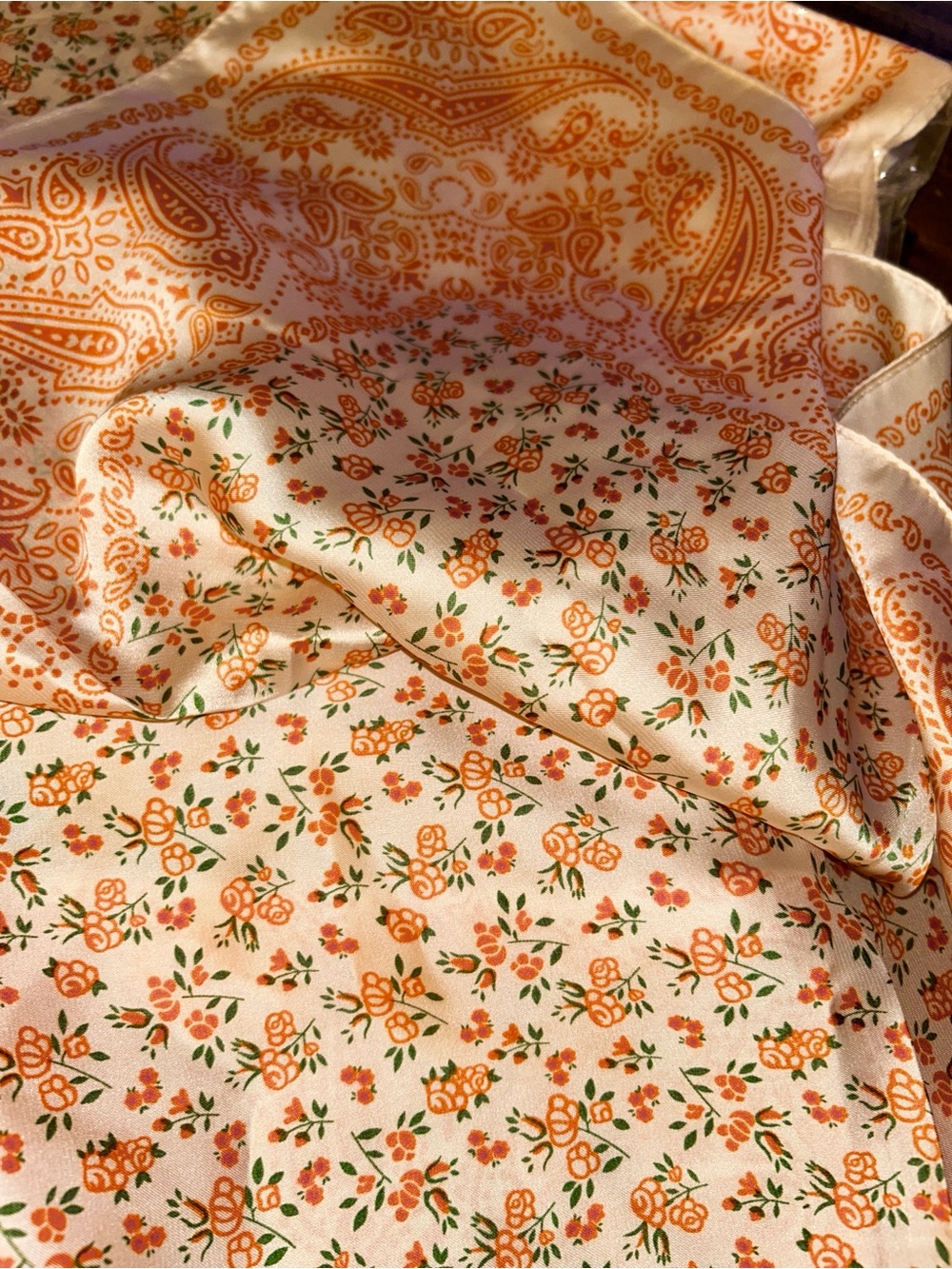 Floral Paisley Scarf in Orange and Cream 26”